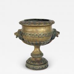 A French Louis XVI Style Brass Pedestal Urn with Lion Mask Handles - 2987913