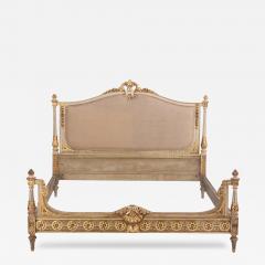 A French Louis XVI style Painted Gilded Queen Size Bed C 1910  - 4003975