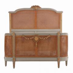 A French Louis XVI style carved painted and giltwood full size bed C 1900  - 3783090