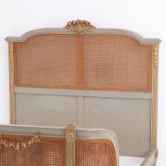 A French Louis XVI style carved painted and giltwood full size bed C 1900  - 3783094