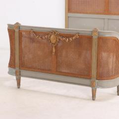 A French Louis XVI style carved painted and giltwood full size bed C 1900  - 3783099