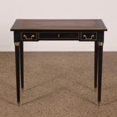 A French Louis XVI style ebonized mahogany leather top writing desk C 1940  - 3926583