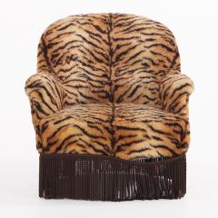 A French Lounge Chair covered in faux tiger fabric 19th C  - 4433931