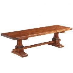 A French Oak Trestle Table with Iron Straps C 1920  - 4540980