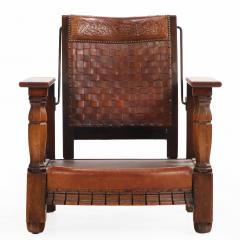 A French Oak and Leather Reclining Armchair C 1940  - 4527827