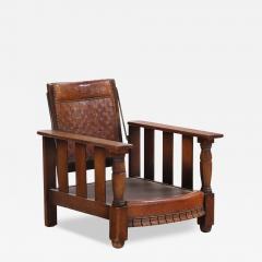 A French Oak and Leather Reclining Armchair C 1940  - 4528034