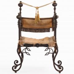 A French Savonarola Style Iron and Bronze Chair C 1900  - 4580835