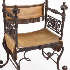 A French Savonarola Style Iron and Bronze Chair C 1900  - 4580838