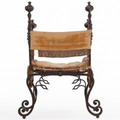 A French Savonarola Style Iron and Bronze Chair C 1900  - 4580839
