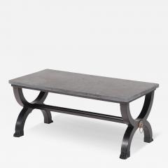A French ebonized Empire style marble top coffee table with bronze mounts  - 3450677