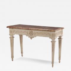 A French marble top painted wood console table 18th C  - 4104335