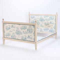 A French painted Louis XVI style Queen size bed with toile fabric circa 1940  - 2372858