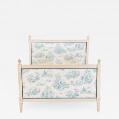 A French painted Louis XVI style Queen size bed with toile fabric circa 1940  - 2378398