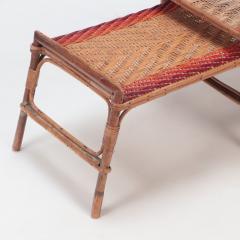 A French rattan Chaise Longue with orange and red stripes circa 1900  - 2835763