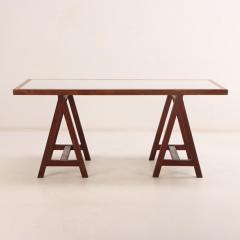 A French three part solid mahogany architects style desk C 1970  - 4234231