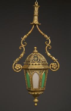 A Giltwood And Colored Glass Lantern in the Neo Gothic Taste - 949334