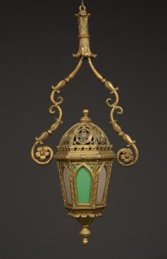 A Giltwood And Colored Glass Lantern in the Neo Gothic Taste - 949335