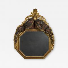 A Giltwood Octagonal Mirror With Floral Painted Canopy Crest - 1470833