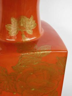 A Good Pair of Chinese 1960s Red Orange Glazed Lamps w Gilt Decoration - 1927930