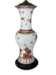 A Good Pair of Chinese Export style Floral Decorated Vases Mounted as Lamps - 3473719