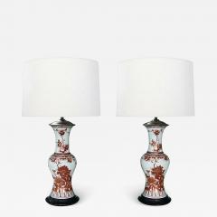 A Good Pair of Chinese Export style Floral Decorated Vases Mounted as Lamps - 3475859