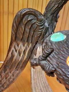 A Handmade Art Nouveau Eagle Table Lamp Patinated Bronze Glass Stones 1930s - 3977171