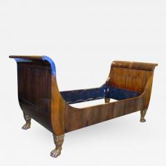 A Handsome Pair of French Empire Walnut Sleigh Beds with Gilt Wood Paw Feet - 290370