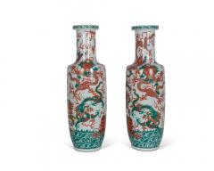 A Highly Rare Pair of Monumental Qing Dynasty Rouleau Porcelain Dragon Vases - 3913142