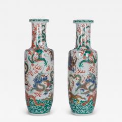 A Highly Rare Pair of Monumental Qing Dynasty Rouleau Porcelain Dragon Vases - 3917591