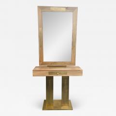 A Hollywood Regency Style Brass and Walnut Mirror and Console Table Set - 1721544