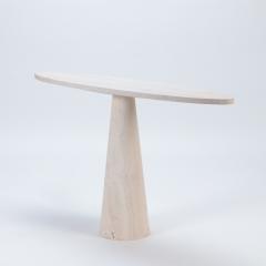 A Italian Modern oblong travertine pedestal console table C 1970  - 2689314