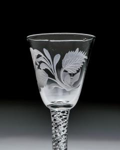 A JACOBITE ENGRAVED AIR TWIST WINE GLASS - 4742676