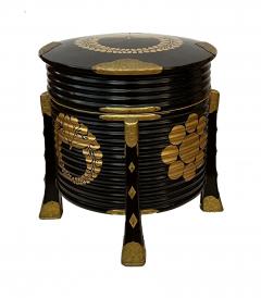 A Japanese Meiji Period Black Lacquer Hokai Lidded Box with Brass Mounts - 3482863