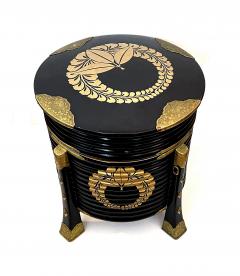 A Japanese Meiji Period Black Lacquer Hokai Lidded Box with Brass Mounts - 3482866