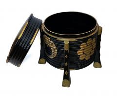 A Japanese Meiji Period Black Lacquer Hokai Lidded Box with Brass Mounts - 3482868