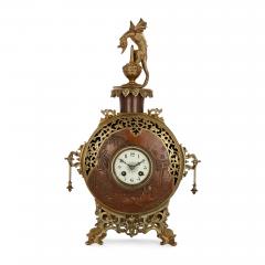 A Japonisme gilt bronze and brass three piece clock set - 4121635