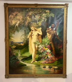 A LARGE ANTIQUE OIL ON CANVAS DEPICTING BIBLICAL ADAM AND EVE - 3827353