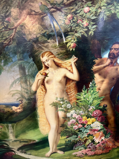 A LARGE ANTIQUE OIL ON CANVAS DEPICTING BIBLICAL ADAM AND EVE - 3827391