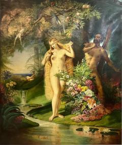 A LARGE ANTIQUE OIL ON CANVAS DEPICTING BIBLICAL ADAM AND EVE - 3829256