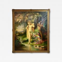 A LARGE ANTIQUE OIL ON CANVAS DEPICTING BIBLICAL ADAM AND EVE - 3829257