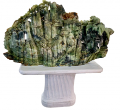 A LARGE CHINESE CARVED SERPENTINE JADE SCULPTURE OF FOREST LANDSCAPE - 3565394