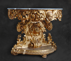A LARGE ITALIAN ROCOCO STYLE CARVED GILT WOOD MARBLE MIRROR AND CONSOLE - 3537402