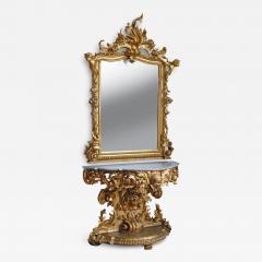 A LARGE ITALIAN ROCOCO STYLE CARVED GILT WOOD MARBLE MIRROR AND CONSOLE - 3560158