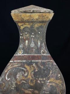 A LARGE PAINTED GREY POTTERY HAN DYNASTY PEAR SHAPED JAR AND COVER FANG HU - 1916244