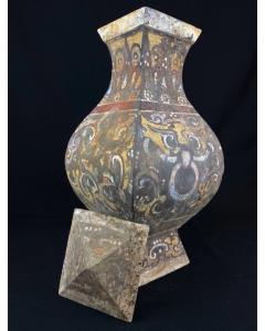 A LARGE PAINTED GREY POTTERY HAN DYNASTY PEAR SHAPED JAR AND COVER FANG HU - 1916248