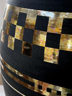 A Large Art Deco Style Black Glazed Ovoid Vase with Gilt Geometric Decoration - 3474513