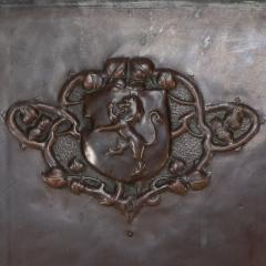 A Large Arts Crafts Copper Fire Insert with a Lion in a Shield Crest - 4188829