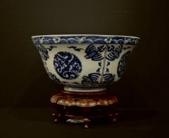 A Large Blue and White Phoenix roundel bowl Qing Dynasty Kangxi period  - 4512151