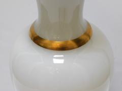 A Large French 1960s White Opaline Glass Lamp with Gilt Highlights - 1894370