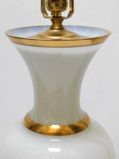 A Large French 1960s White Opaline Glass Lamp with Gilt Highlights - 1894372